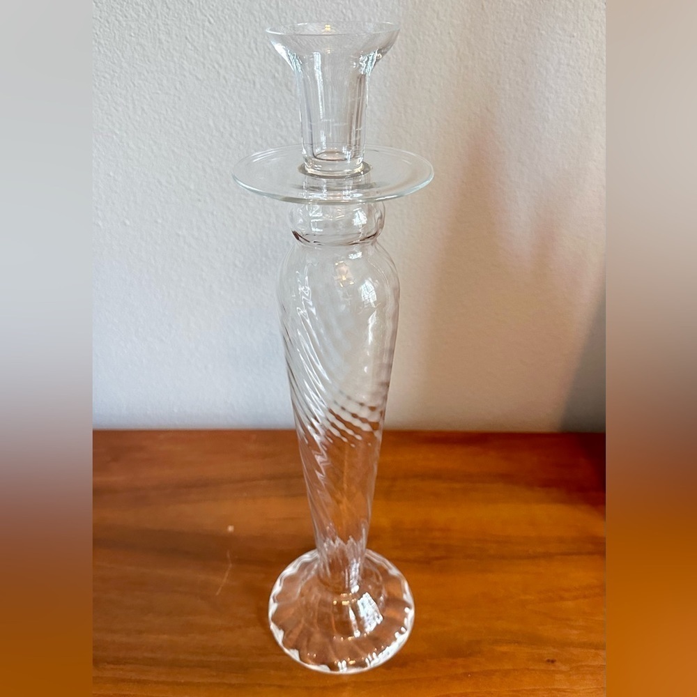 Vintage Tall Clear glass tapered candle holder optic glass 15.5”